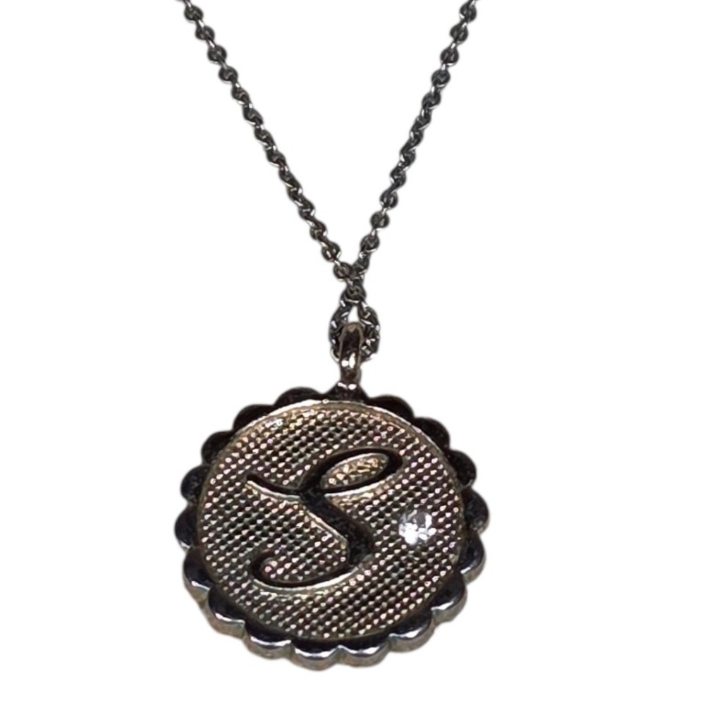 Initial S Necklace Pendant Charm Rhinestone Silver Tone‎ Chain
